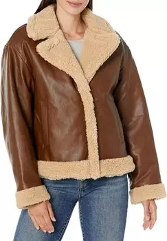 Куртка Levi's Asymmetrical Leather Sherpa Lined Moto, цвет Dark Brown/Sesame