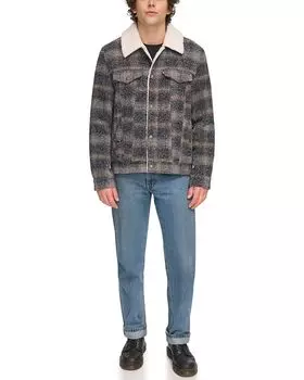 Куртка Levi's Varsity Two-Pocket Wool Blend/Faux Leather, цвет Blue Plaid (SKY)