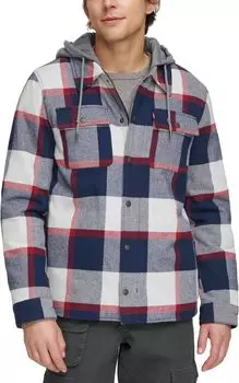 Куртка Levi's Washed Cotton Shirt Jacket with A Jersey Hood and Sherpa Lining, цвет Navy/Red Skater Plaid (NRE)