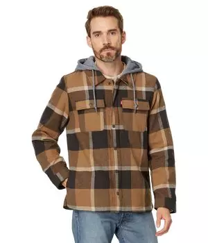 Куртка Levi's Washed Cotton Shirt Jacket with A Jersey Hood and Sherpa Lining, цвет Brown/Chocolate Plaid