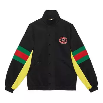 Куртка light neoprane jacket with web 'black' Gucci, черный