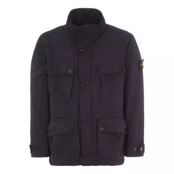 Куртка logo-patch buttoned jacket 'black' Stone Island, черный