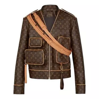 Куртка lv monogram presbyopic show stitching pocket leather jacket for men brown Louis Vuitton, коричневый