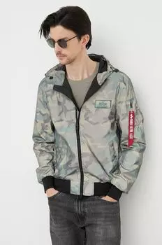 Куртка MA-1 LW С КАПЮШОНОМ И СВЕТООБРАЗНЫМ КАМУФТОМ Alpha Industries, зеленый