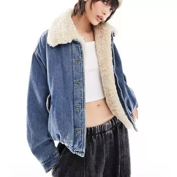 Куртка Mango Capsule Denim, синий/светло-бежевый