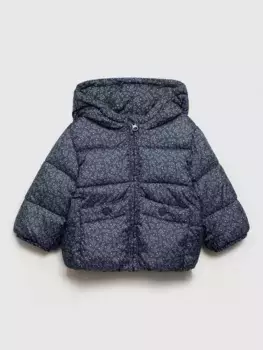 Куртка Mango Kids' June Floral Hooded Quilted, цвет medium blue