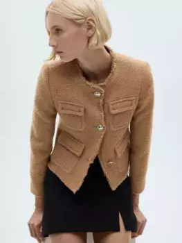 Куртка Mango Wintour Pocket Wool Blend Tweed, цвет medium/brown