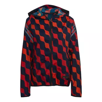 Куртка marimekko run icons 3 полоски с капюшоном ветровка для бега Adidas, красный