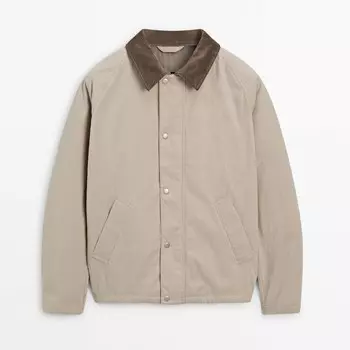 Куртка Massimo Dutti Cotton Bomber With Snap Buttons, серо-бежевый