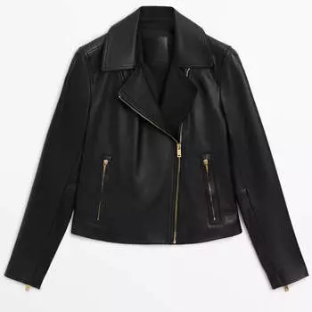 Куртка Massimo Dutti Nappa Leather Biker, черный