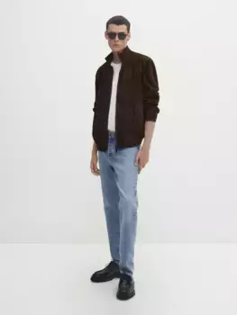 Куртка Massimo Dutti Suede Leather, темный хаки