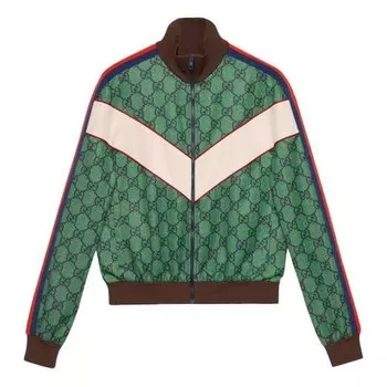 Куртка men's fw21 webbing double g knit zipper logo jacket green Gucci, зеленый