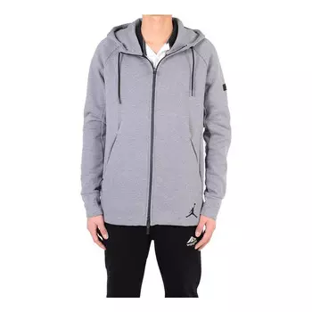 Куртка men's jordan solid color printing logo zipper drawstring hooded jacket gray 'cool grey balck' Nike, серый