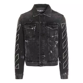 Куртка Men's OFF-WHITE SS22 Printing Denim Jacket Black, мультиколор