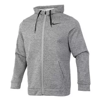 Куртка men's therma casual sports cardigan training fleece lined hooded jacket gray Nike, серый