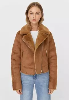 Куртка межсезонная Stradivarius, светло-коричневый