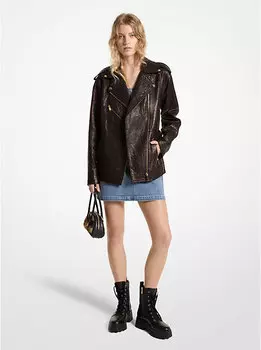Куртка Michael Kors Oversized Crinkled Leather Moto, черный