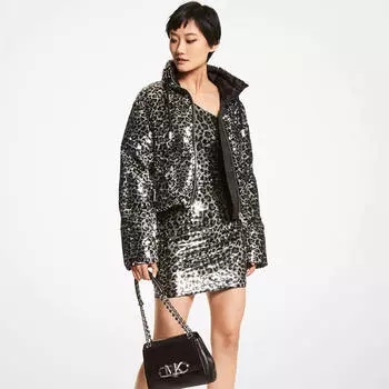 Куртка Michael Michael Kors Leopard Sequined Cropped Puffer, черный