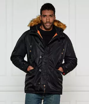 Куртка мужская Guess Jeans парка с мехом на капюшоне, черный
