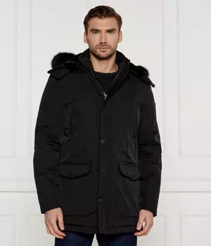Куртка мужская Guess Jeans утепленная с меховым капюшоном, черный