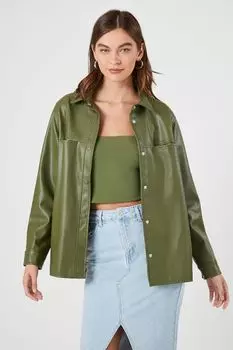 Куртка на кнопках из искусственной кожи Forever 21, оливковый