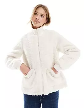 Куртка на молнии из борга цвета экрю Threadbare