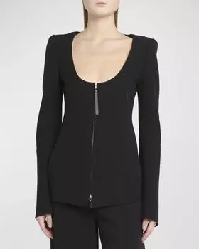 Куртка на молнии из натуральной шерсти двойного джерси Giorgio Armani, цвет Solid Black