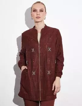 Куртка на молнии с каменной вышивкой Каштановый Kayra