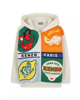 Куртка на молнии с капюшоном и принтом спереди Kenzo Kids, цвет Crudo