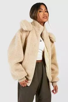 Куртка на молнии с капюшоном из искусственного меха Boohoo, серый