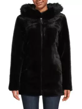 Куртка на молнии с капюшоном из искусственной норки Belle Fare, черный