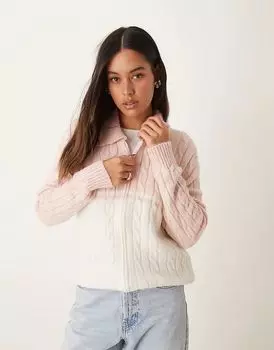 Куртка на молнии с косичной вязкой розового и экрю цвета ASOS DESIGN