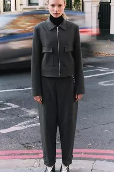 Куртка на молнии с подплечниками ZARA, серый