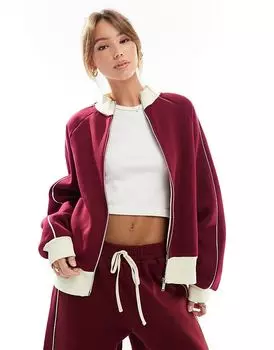 Куртка на молнии с полосками по бокам бордового цвета ASOS DESIGN