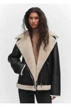 Куртка на подкладке из искусственного меха Mango, черный