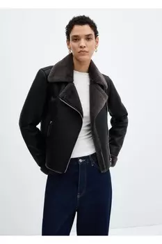 Куртка на подкладке из искусственного меха Mango, черный