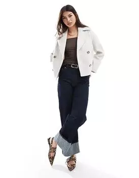 Куртка на пуговицах из шерсти кремового цвета Stradivarius