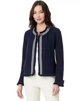 Куртка NIC+ZOE Ribbon Trim Fringe Mix Knit, цвет Dark Indigo 1