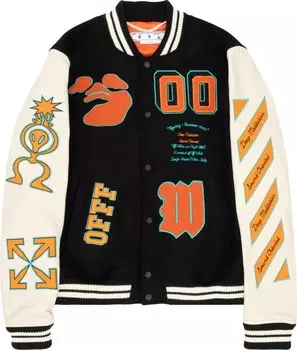 Куртка Off-White Graphics Leather Varsity Jacket 'Black/Orange', черный