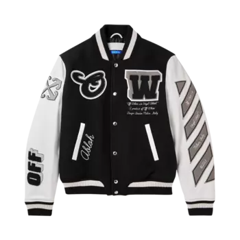 Куртка Off-White Leather Wool Varsity 'Black/Black', черный
