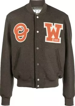 Куртка Off-White OW Patch Varsity Jacket 'Army Green/Orange', зеленый