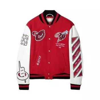 Куртка Off-White Scorpio Lea Wool Varsity Jacket 'Red/Off White', красный