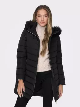 Куртка Only ONLELLAN QUILTED HOOD FUR COAT CC OTW, черный