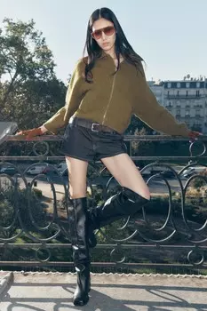 Куртка оверсайз из 100% шерсти ZARA, мох зеленый