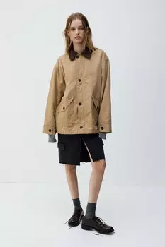 Куртка оверсайз из парусины H&M, бежевый