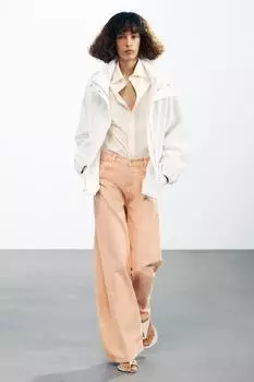 Куртка оверсайз с карманами из коллекции zw ZARA, устрично-белый