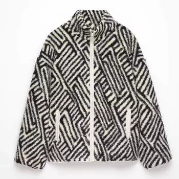 Куртка Oysho Faux-shearling, черный/белый