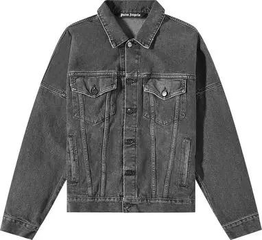 Куртка Palm Angels Logo Over Denim Jacket 'Black/White', черный
