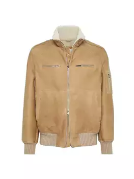 Куртка пилота из фактурной замши из овчины Brunello Cucinelli, цвет camel