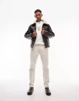 Куртка пилота Topman из коричневой искусственной кожи с искусственной овчиной